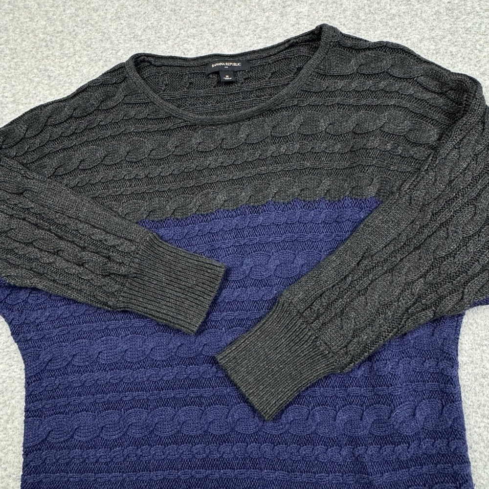 Banana Republic Two Tone Cable Knit Sweater Womens Medium Dolman 3/4 Sleeve